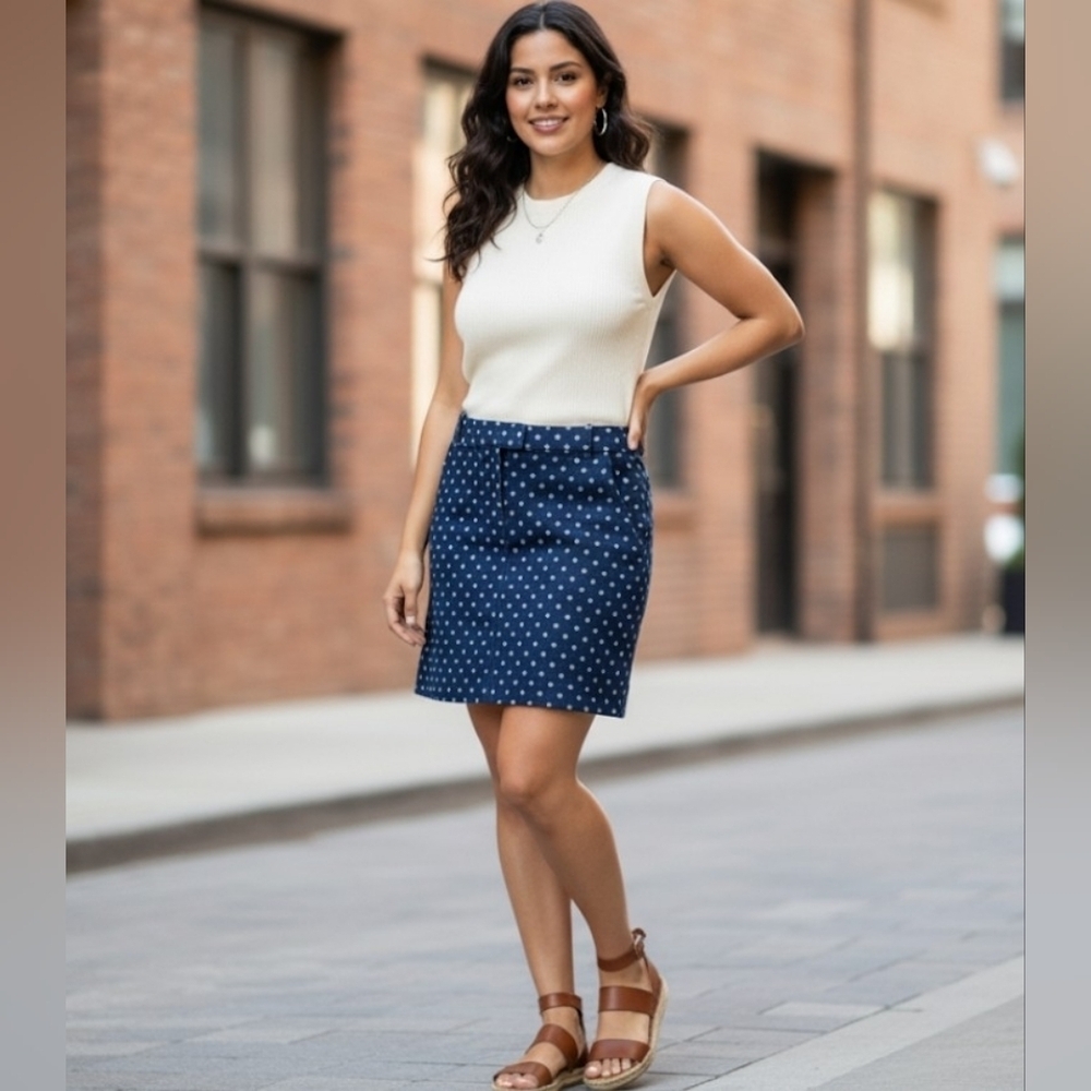 J crew Denim Polkadot Chino Skirt Size 4